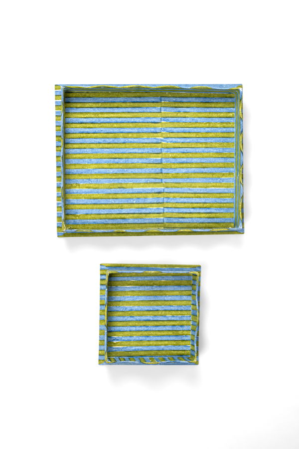 Inner Child Nesting Scalloped Stripes Blockprint Trays