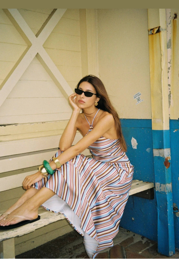 WITH HARPER LU Halter Maxi Dress - Vintage Stripe