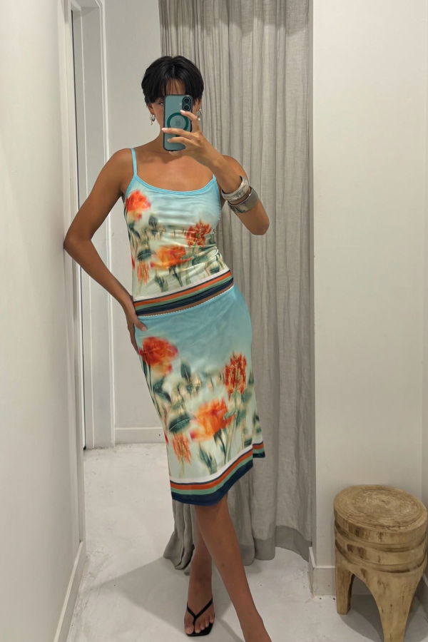 WITH HARPER LU Mesh Midi Skirt - Baby Blue