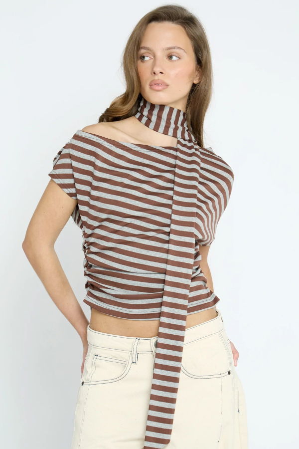 DAISY STREET Whipp Asymmetric Stripe Top & Scarf