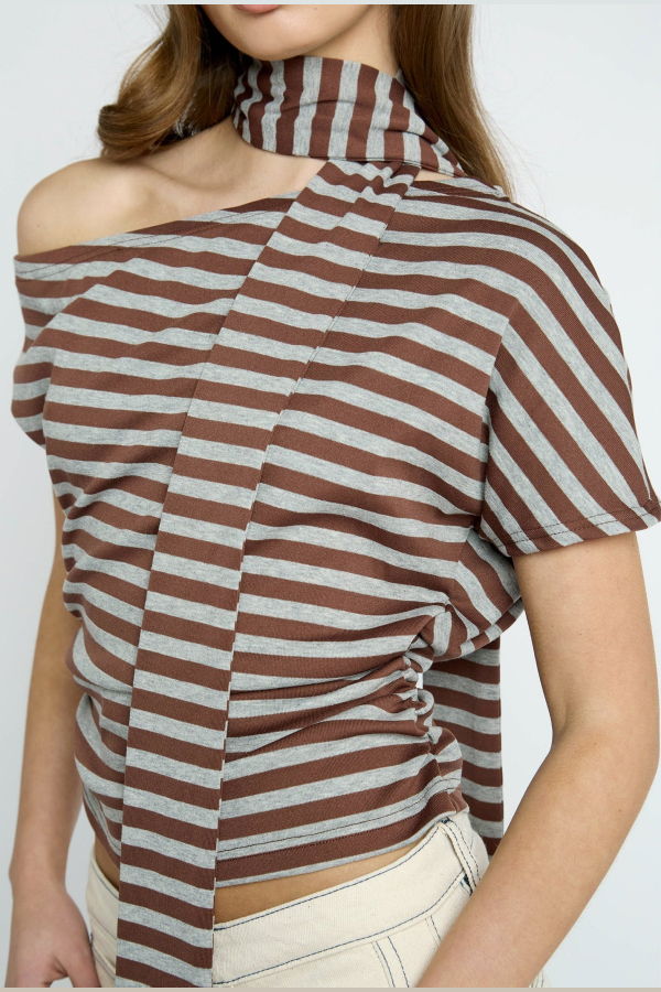 DAISY STREET Whipp Asymmetric Stripe Top & Scarf