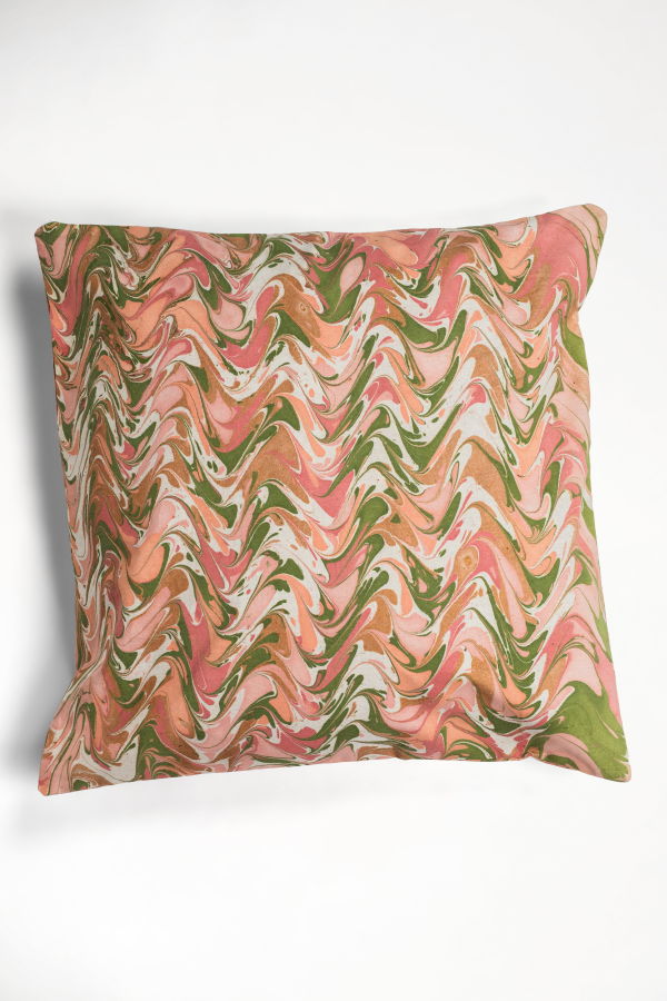 Inner Child Peony Bloom Hand-Marbled Square Pillow