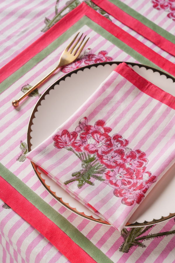 Inner Child Pink Hydrangea Blockprint Napkins, Set of 4