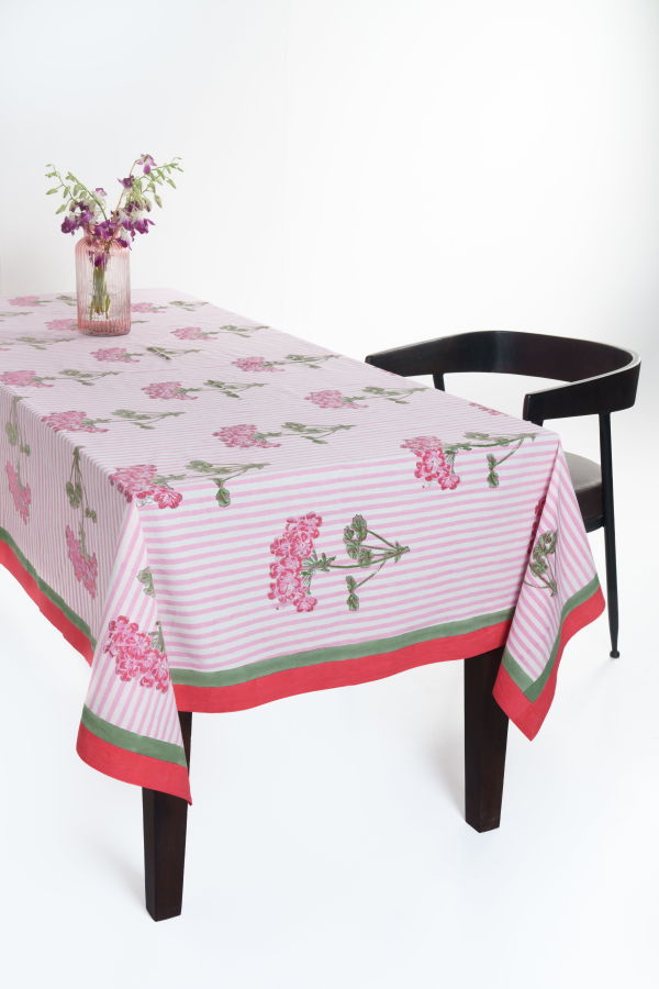 Inner Child Hydrangea Blockprint Tablecloth - Pink