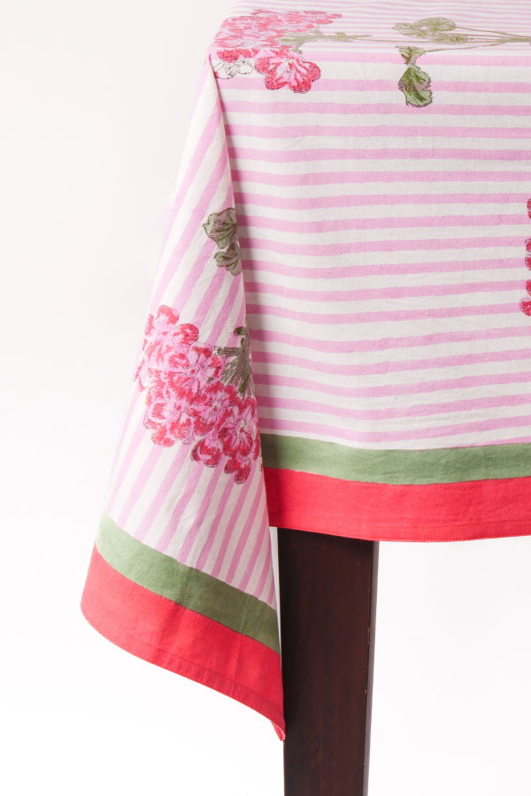 Inner Child Hydrangea Blockprint Tablecloth - Pink