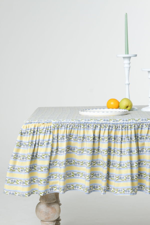 Inner Child Provence Ruffled Blockprint Tablecloth