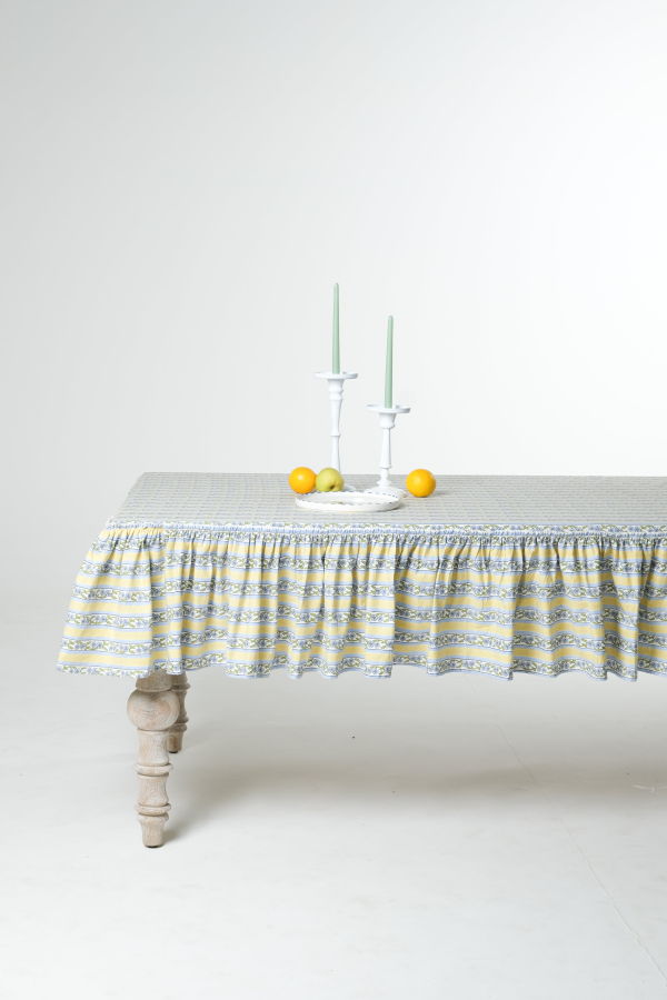 Inner Child Provence Ruffled Blockprint Tablecloth