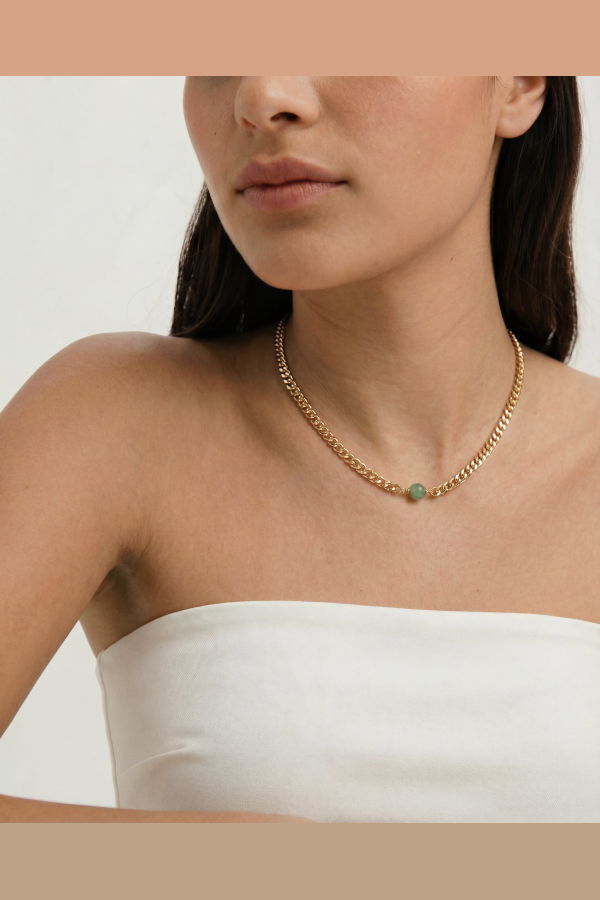seree Charlotte Green jade gold chain necklace - Green/Gold 