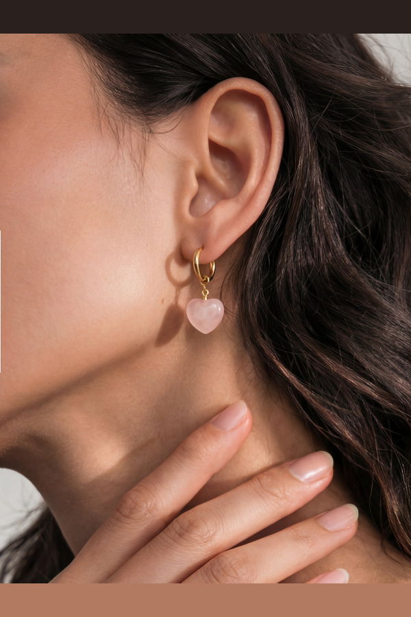 seree Heart Jade stone charm earrings - Pink