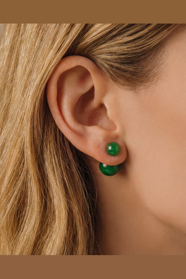 seree Orbit Duo Double Ended Jade Stone Stud Earrings - Green