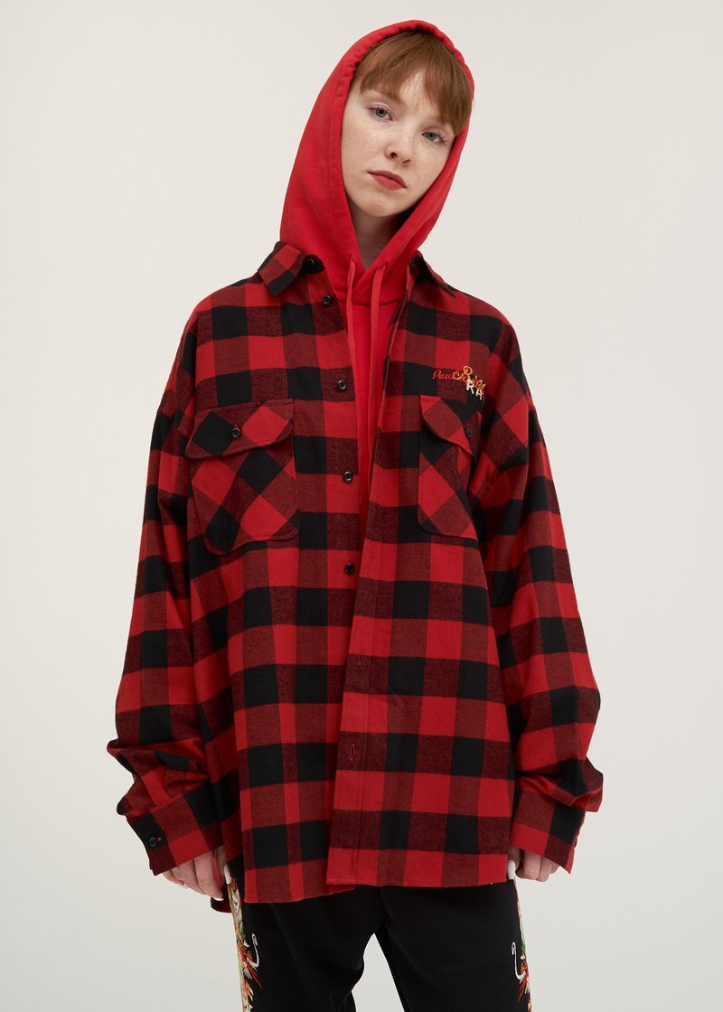 Doublet Chaos Embroidery Check Shirt - red/black | Garmentory