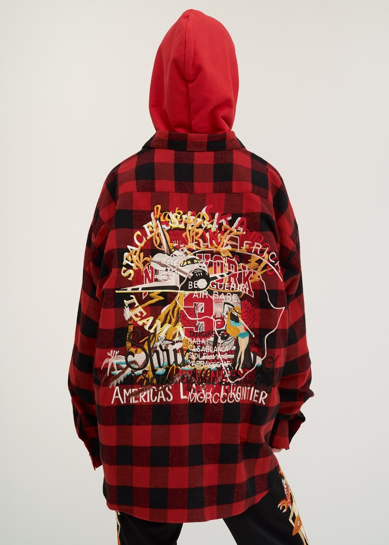 Doublet Chaos Embroidery Check Shirt - red/black | Garmentory