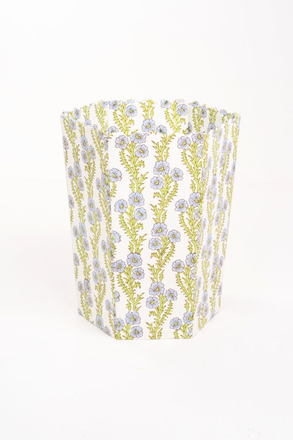 Inner Child Scallop Waste Bin / Storage Bin in Forget Me Not Blockprint