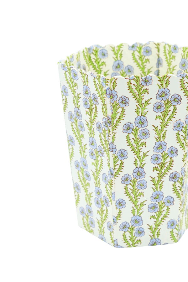 Inner Child Scallop Waste Bin / Storage Bin in Forget Me Not Blockprint