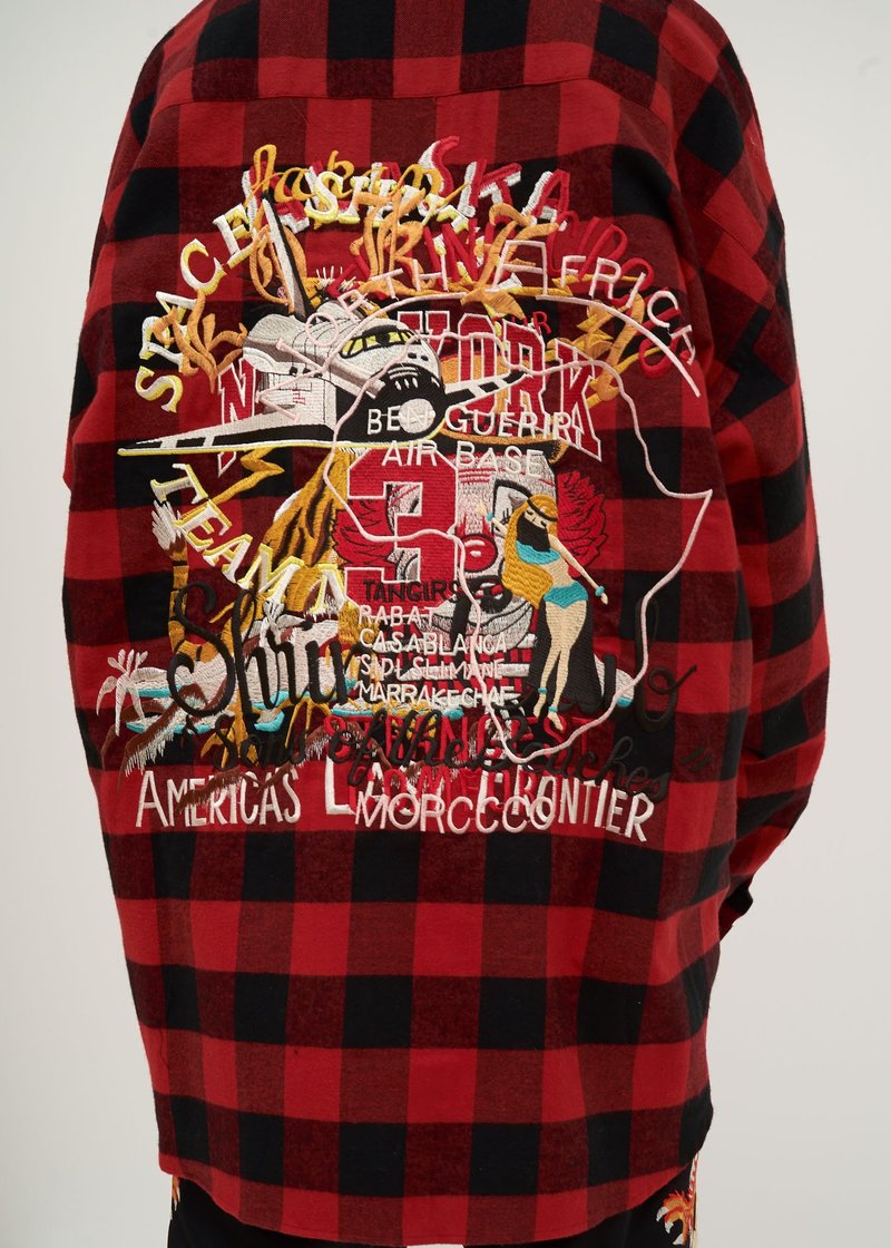 Doublet Chaos Embroidery Check Shirt - red/black | Garmentory