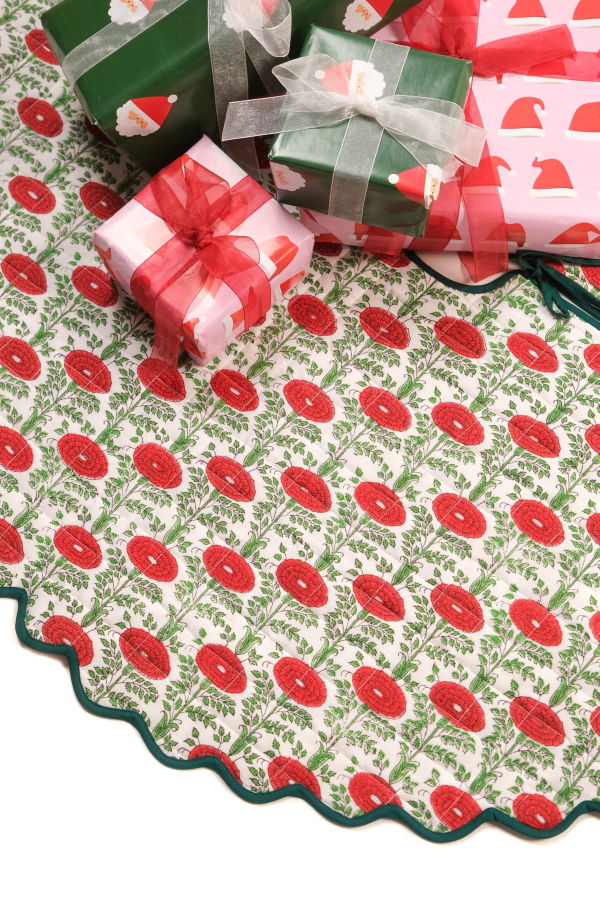 Inner Child Scalloped Blockprint Quilted Tree Skirt