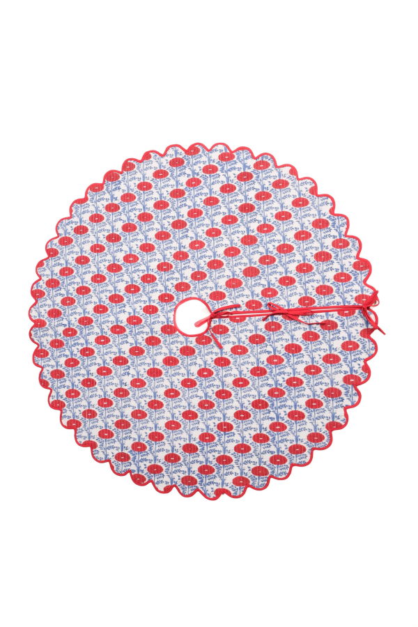 Inner Child Scalloped Blockprint Quilted Tree Skirt - Araminta Red