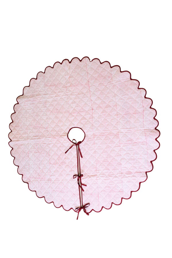 Inner Child Scalloped Blockprint Quilted Reversible Holiday Arch and Stripes Tree Skirt