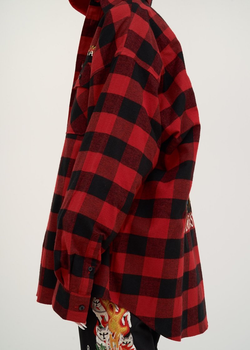 Doublet Chaos Embroidery Check Shirt - red/black | Garmentory