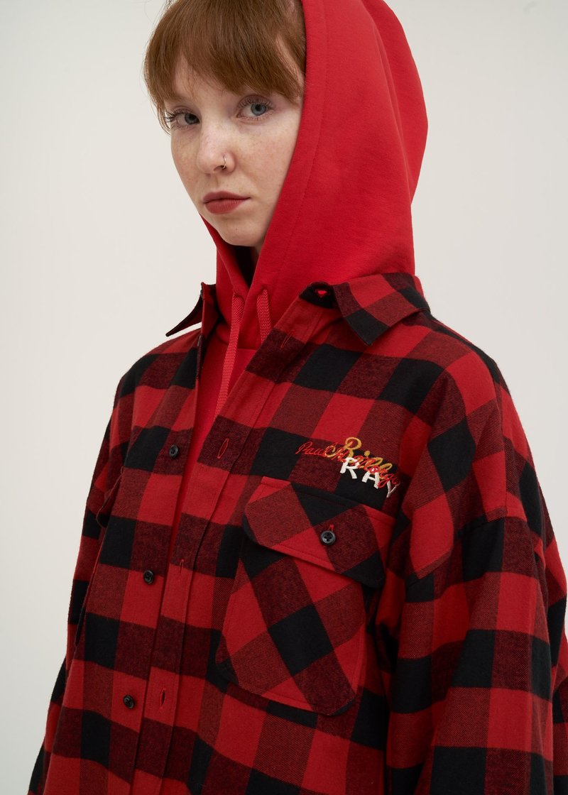 Doublet Chaos Embroidery Check Shirt - red/black | Garmentory