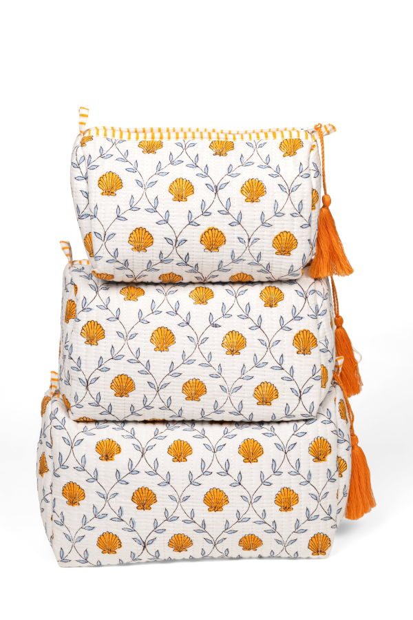 Inner Child Seashell Blockprint Makeup Bag
