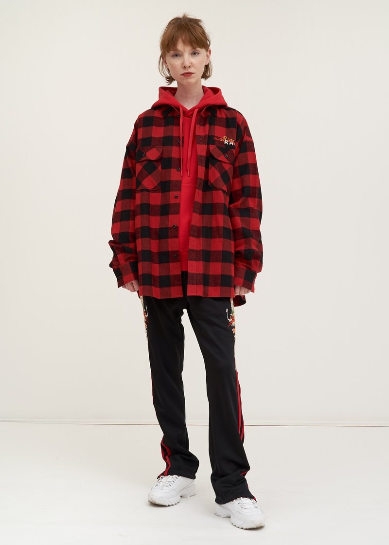 Doublet Chaos Embroidery Check Shirt - red/black | Garmentory