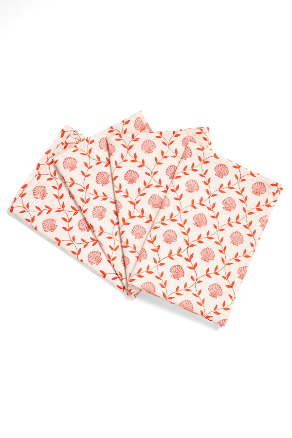 Inner Child Seashell Blockprint Napkins, Set of 4