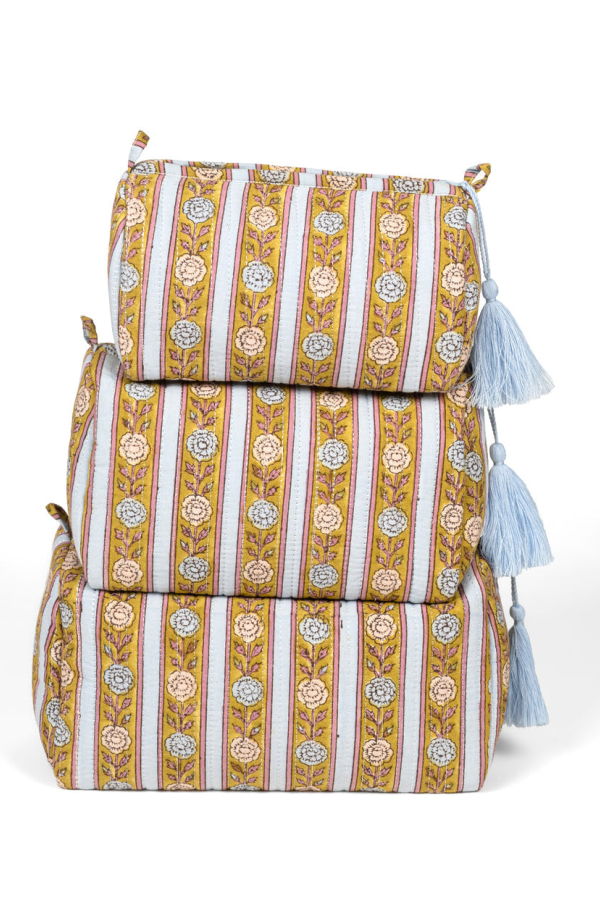 Inner Child Vintage Floral Stripes Makeup Bag