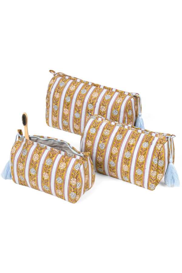 Inner Child Vintage Floral Stripes Makeup Bag