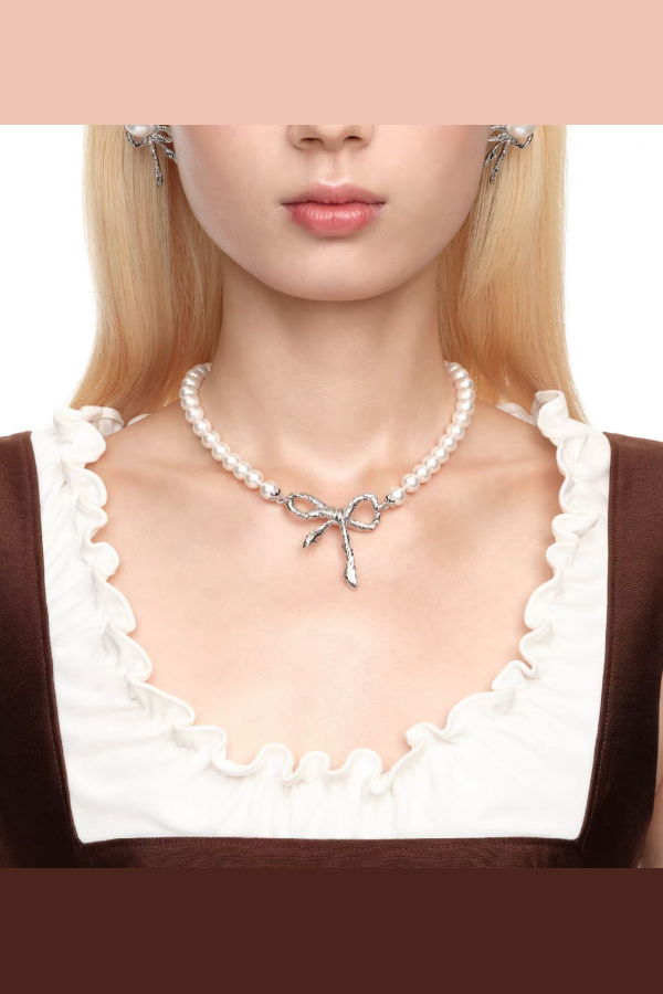 YVMIN Twisted Rope Bow Pearl Necklace