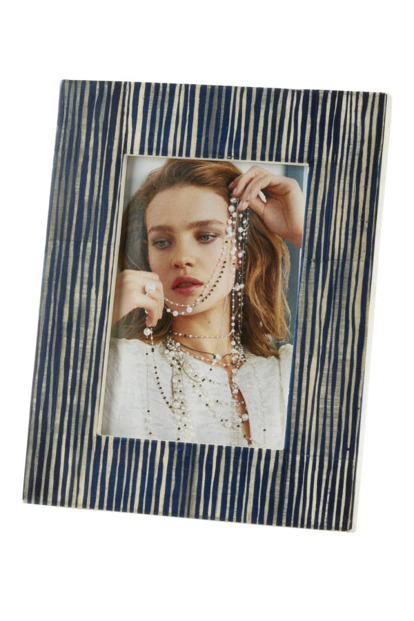Saro Lifestyle Blue Line Bone Photo Frame