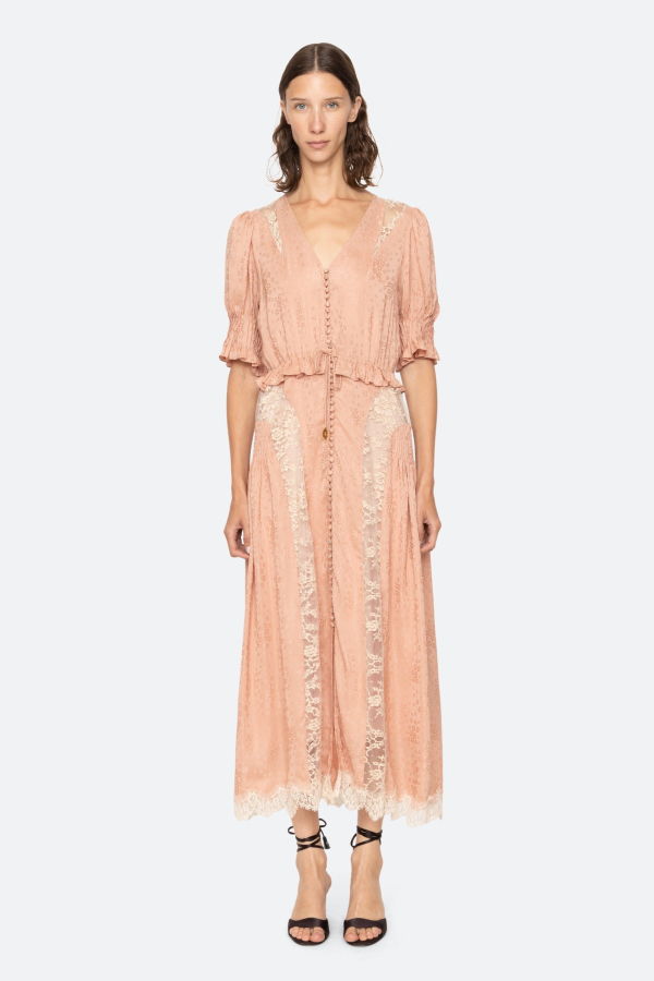 Sea NY Ethel Solid Puff Sleeve Midi Dress