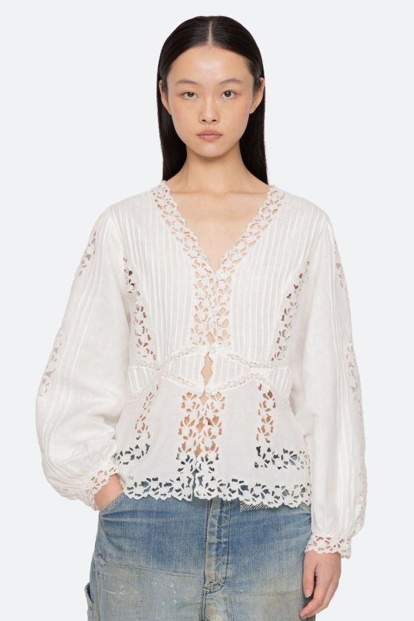 Sea NY Sofia Embroidery Long-Sleeve Blouse