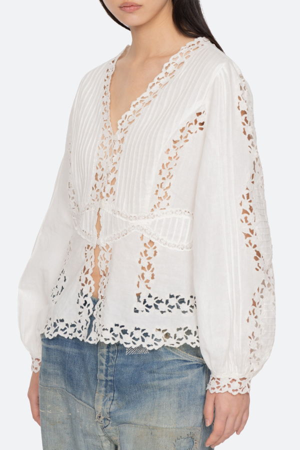 Sea NY Sofia Embroidery Long-Sleeve Blouse