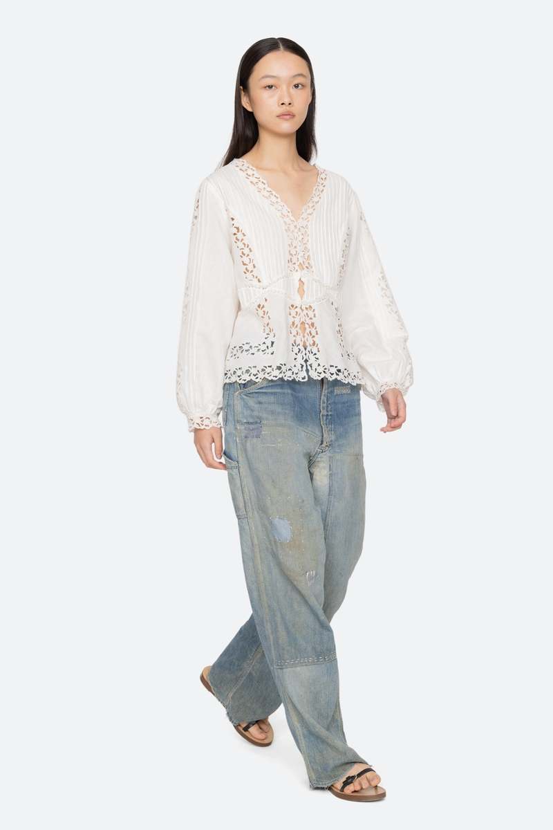 Sea NY Sofia Embroidery Long-Sleeve Blouse