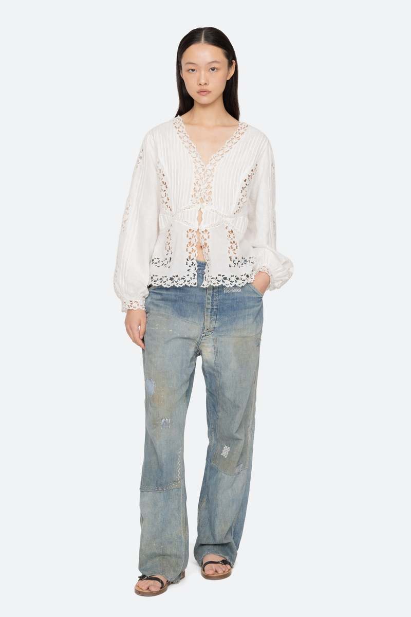 Sea NY Sofia Embroidery Long-Sleeve Blouse
