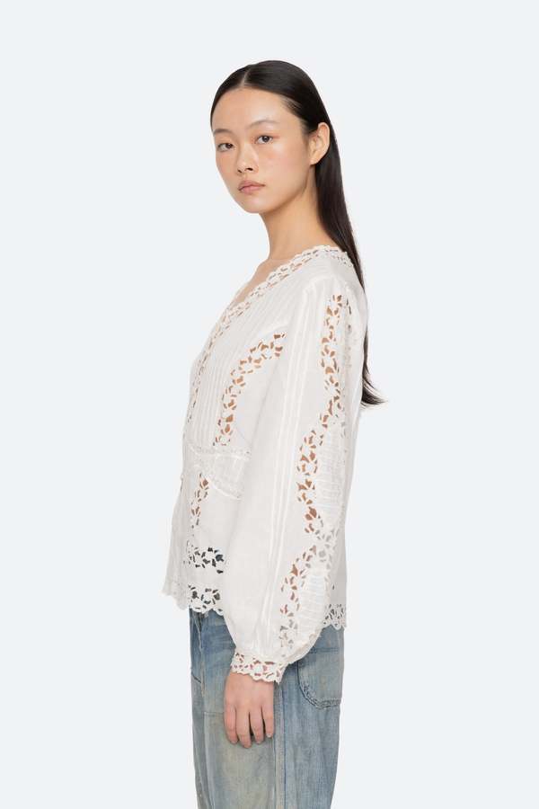 Sea NY Sofia Embroidery Long-Sleeve Blouse