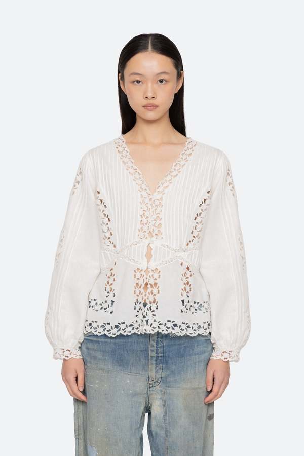 Sea NY Sofia Embroidery Long-Sleeve Blouse