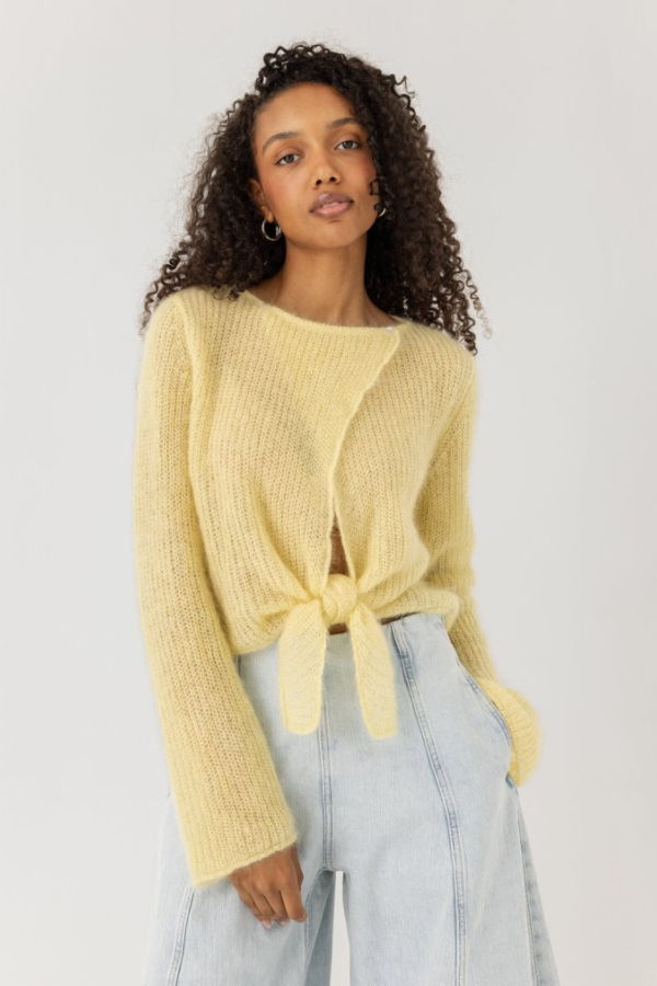 The Knotty Ones Skraistas Silk & Mohair Cropped Cardigan - Butter Yellow