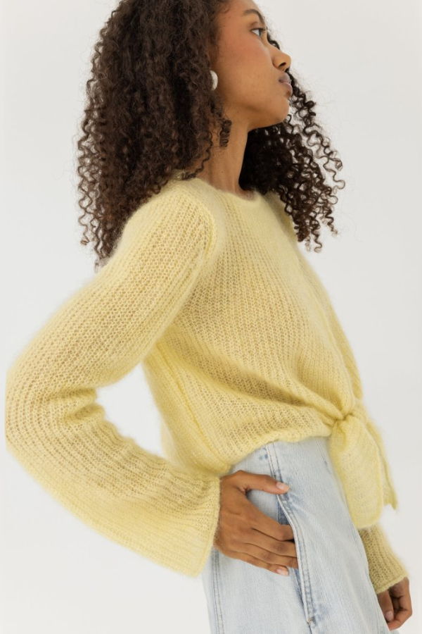 The Knotty Ones Skraistas Silk & Mohair Cropped Cardigan - Butter Yellow