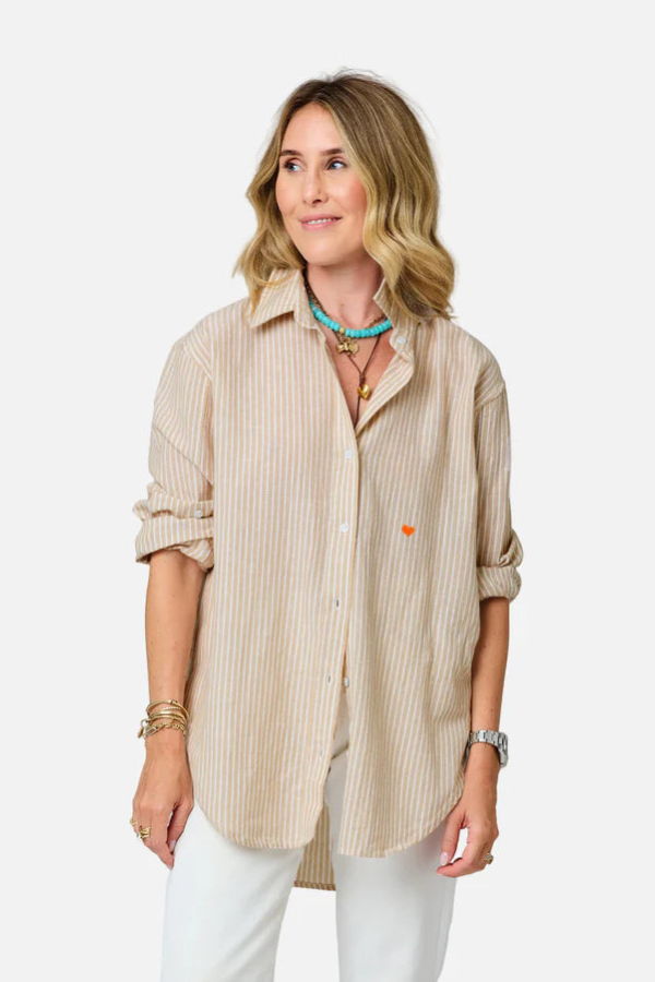 Kerri Rosenthal Jack Linen Cotton Button Down Stripe Shirt