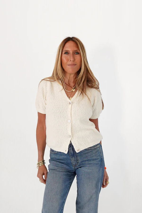 Kerri Rosenthal Short Puff Sleeve Cardigan Sweater