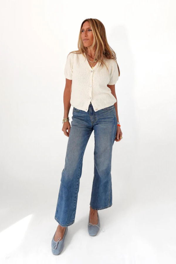 Kerri Rosenthal Short Puff Sleeve Cardigan Sweater