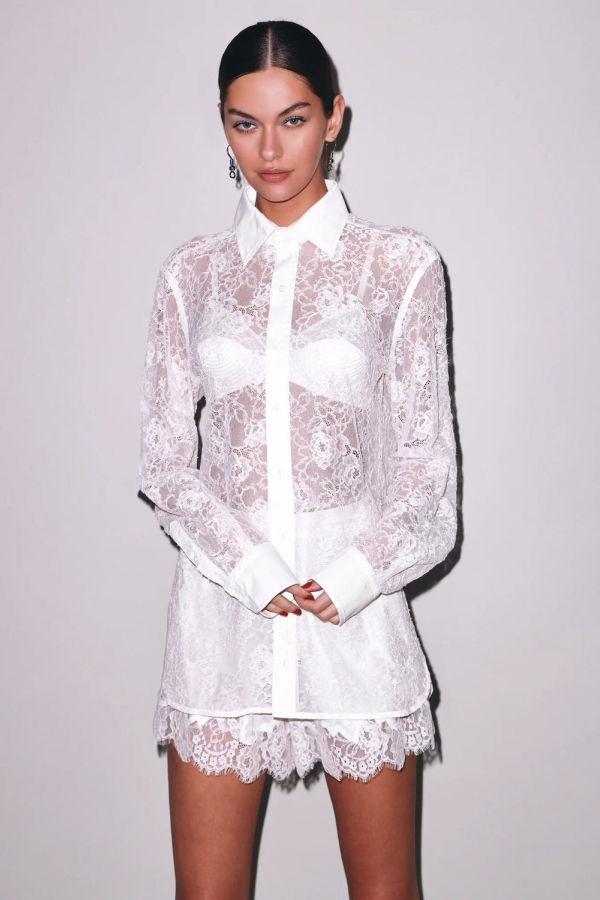 Fleur du Mal Juliet Lace Button Down Shirt - Ivory