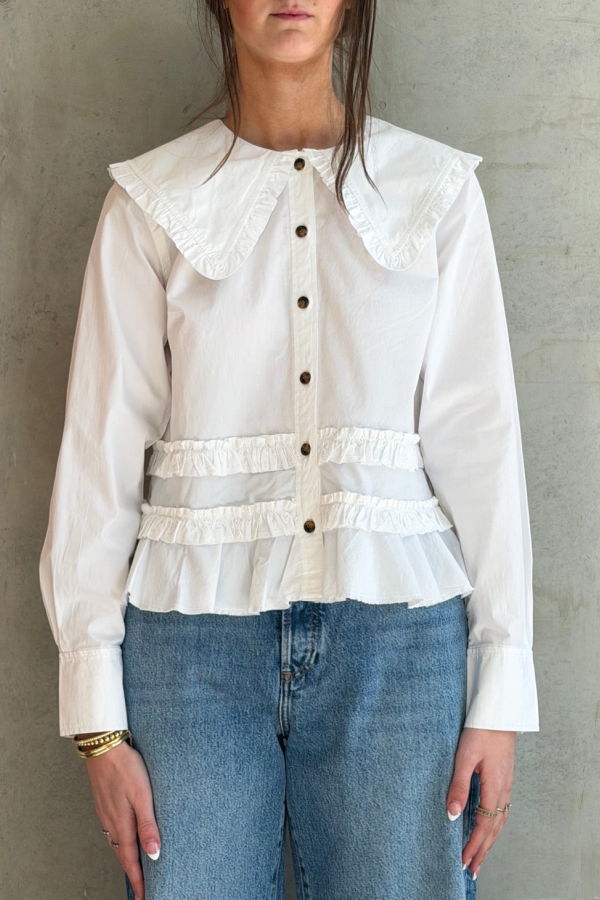 Ganni Stretch Cotton Shirt with Frills
