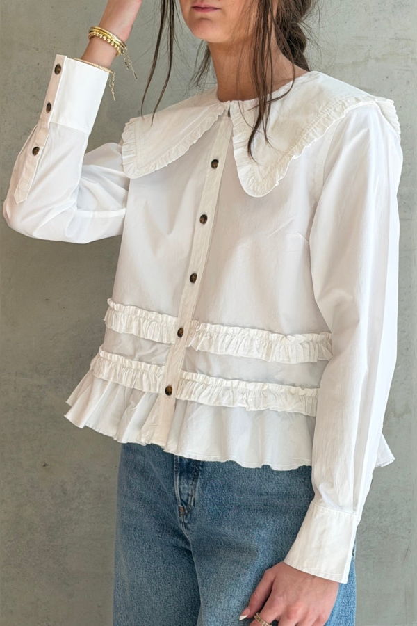 Ganni Stretch Cotton Shirt with Frills