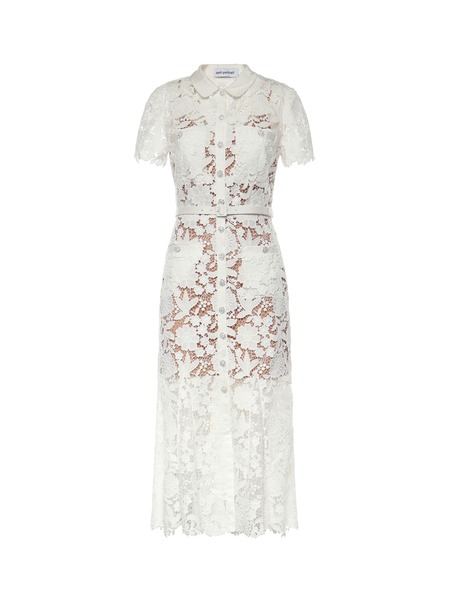 self portrait Lace Panel Midi Dress - White | Garmentory