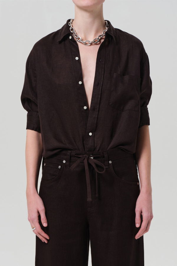 Citizens of Humanity Kayla Shrunken Top Shirt - Chocolate