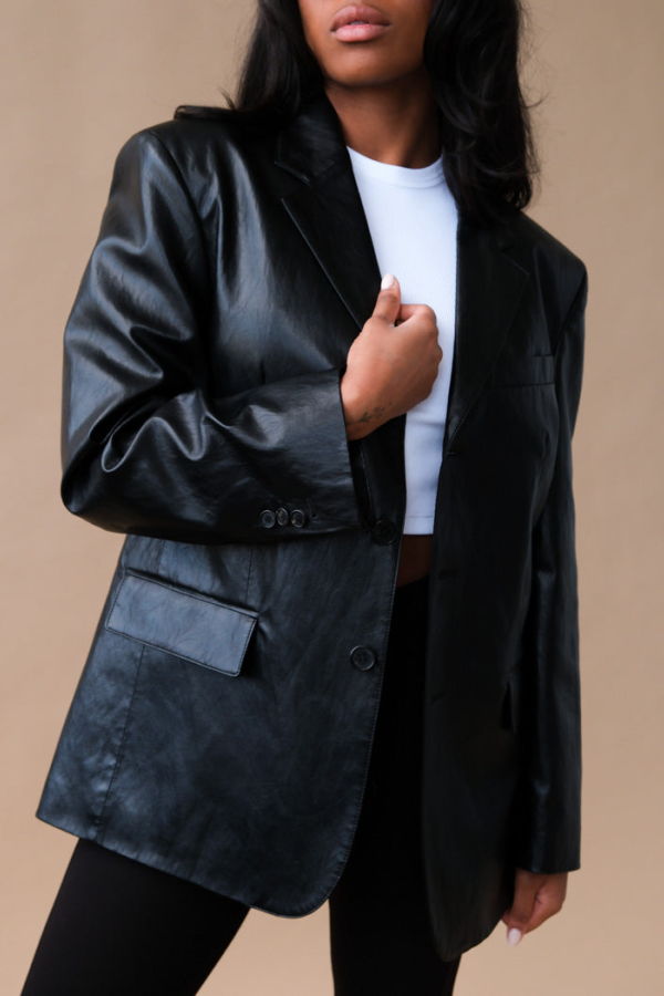 Dunst 3 Button Vegan Leather Blazer - Black