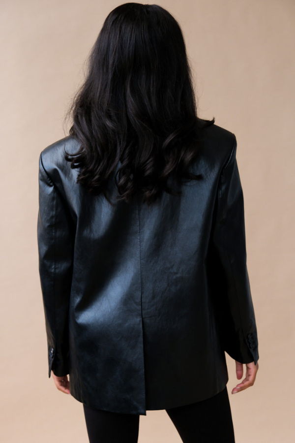 Dunst 3 Button Vegan Leather Blazer - Black